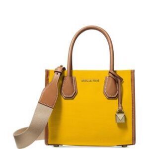 Michael Kors Mercer Messenger Crossbody Purse Jasmine Yellow - Canvas & Leather
